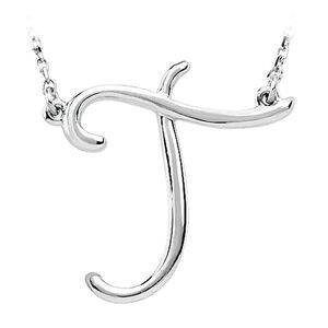 14k White Gold, Olivia Collection, Medium Script Initial T Necklace
